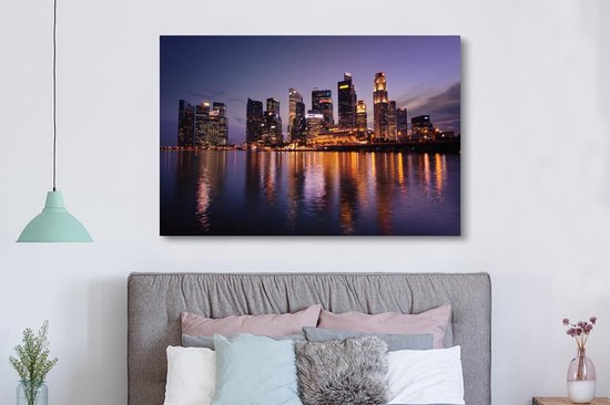 Canvas schilderij 150x100 cm - Wanddecoratie Singapore - Skyline - Water - Muurdecoratie woonkamer - Slaapkamer decoratie - Kamer accessoires - Schilderijen op canvas