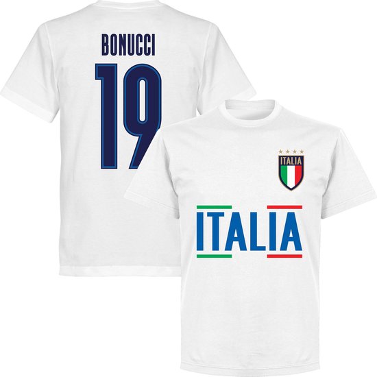 Italië Bonucci 19 Team T-Shirt - Wit /Blauw - 4XL