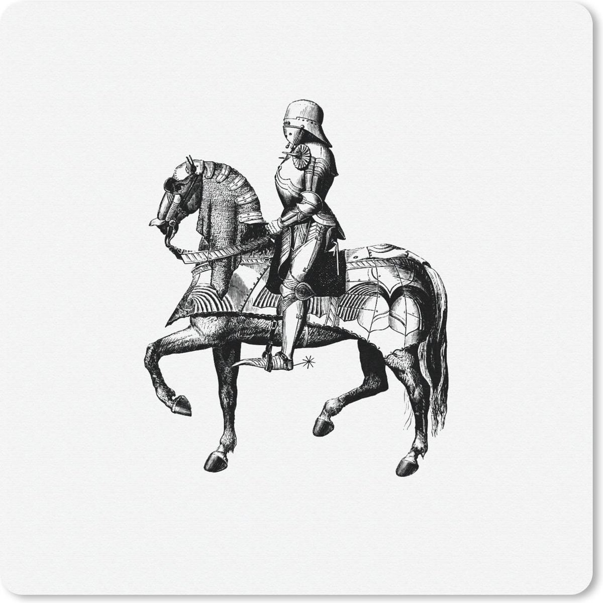 Muismat 20x20 cm - Mousepad Vintage - Paardrijden - Ridder - Muismatten