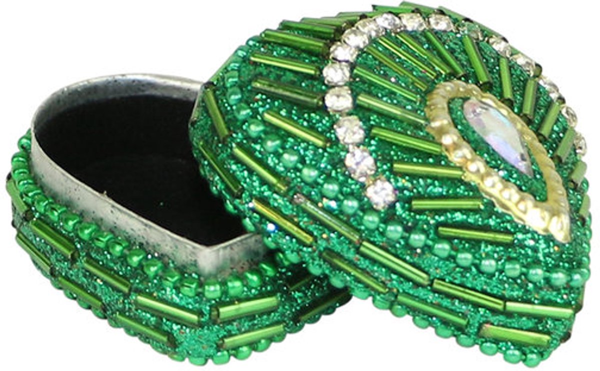 Doosje - Met kraaltjes - Hart - Groen - 4,5x4,5x3 cm - Sarana - Indonesie - Fairtrade
