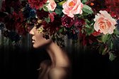 120 x 80 cm - Glasschilderij - Vrouw - fantasy photography - bloemen - fotokunst - foto print op glas