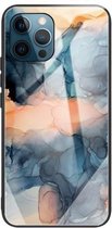 Abstracte marmeren patroon glazen beschermhoes voor iPhone 13 Pro (abstract blauw)