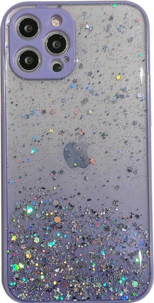 Hoesje geschikt voor iPhone 11 - Backcover - Camerabescherming - Glitter - TPU - Paars