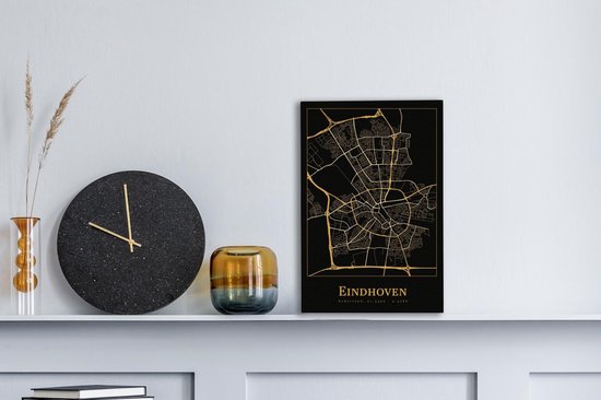 Toile Peintures Carte - Eindhoven - Luxe - Or - Zwart - 20x30 cm - Décoration murale
