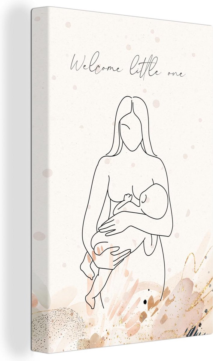 Canvas Schilderij Mama - Baby - Welcome little one - Quotes - Spreuken - 40x60 cm - Wanddecoratie
