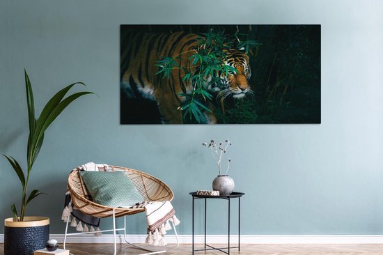 Canvas schilderij 160x80 cm - Wanddecoratie Tijger - Dieren - Jungle - Muurdecoratie woonkamer - Slaapkamer decoratie - Kamer accessoires - Schilderijen