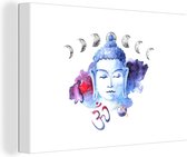 Canvas Schilderij Boeddha - Hoofd - Maan - 60x40 cm - Wanddecoratie