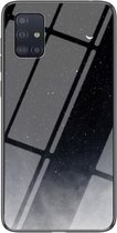 Voor Samsung Galaxy A71 5G Sterrenhemel Geschilderd Gehard Glas TPU Schokbestendig Beschermhoes (Ster Crescent Moon)