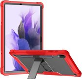 Voor Samsung Galaxy Tab S7 FE siliconen + pc schokbestendige beschermhoes met houder (rood + zwart)