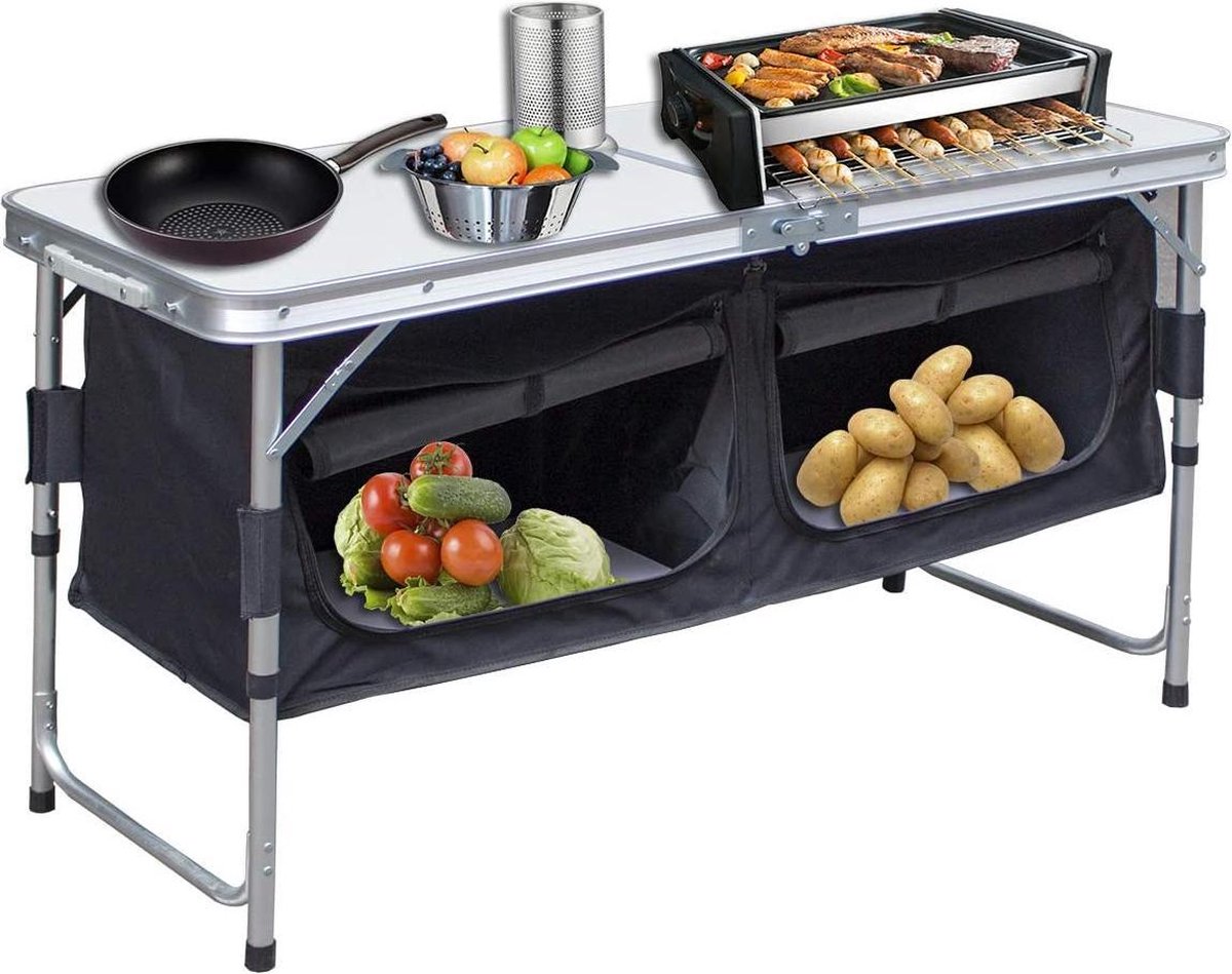 Klaptafel, klein, 61 cm L x 40,64 cm B, aluminium tafel met in hoogte verstelbare poten, voor binnen en buiten, klaptafel, aluminium eettafel voor picknick, camping