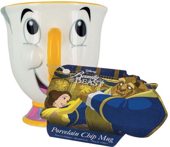 Mug Chip en céramique avec étiquette 'La Belle et la Bête' montrant Belle et la Bête.