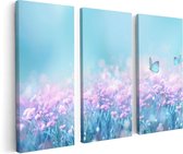 Artaza - Triptyque de peinture sur toile - Deux papillons bleus près de Fleurs roses - 120x80 - Photo sur toile - Impression sur toile