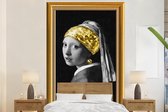Behang - Fotobehang Meisje met de parel - Vermeer - Goud - Lijsten - Breedte 160 cm x hoogte 240 cm
