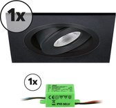 Complete set LED inbouwspot 1x Alba vierkant 3W 2700K zwart IP65 dimbaar kantelbaar