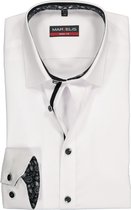 MARVELIS body fit overhemd - wit (zwart/grijs contrast) - Strijkvriendelijk - Boordmaat: 41