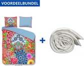 Luxe Dekbedovertrek Eenpersoons - 140x200/220cm - Inclusief 1 Kussensloop - 100% Zacht Percale Katoen - Zaira + Wasbaar Microfiber Dekbed - 140x200cm - Wit