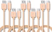 5 STKS USB naar USB-C / Type-C nylon gevlochten oplaadkabel voor gegevensoverdracht, kabellengte: 1 m (goud)