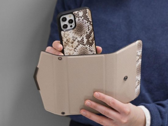 Etui Clutch Case pour iPhone 12 Pro Max - Mobilize - Imprimé serpent Beige - Similicuir