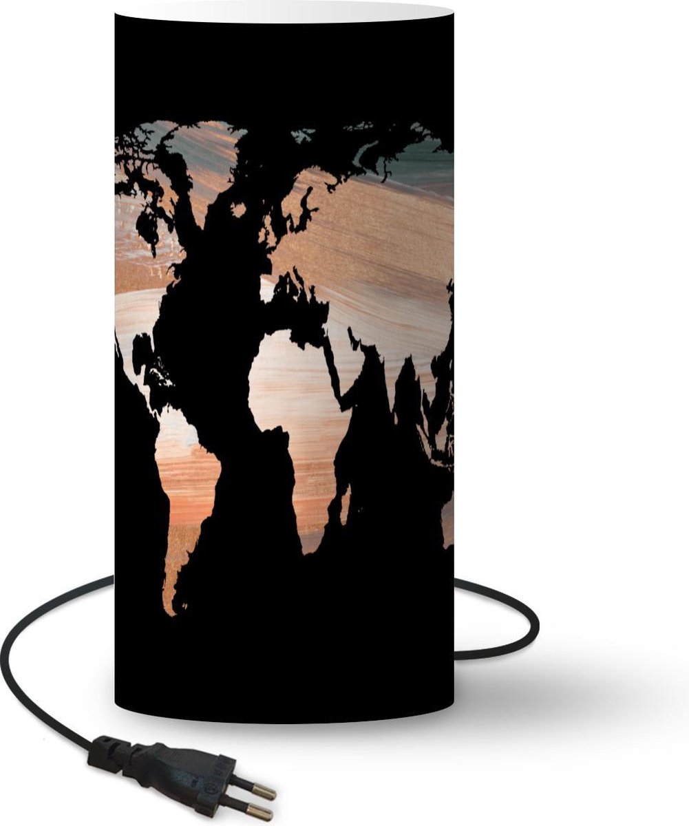 Lamp - Nachtlampje - Tafellamp slaapkamer - Wereldkaart - Verf - Koper - 54 cm hoog - Ø24.8 cm - Inclusief LED lamp