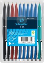 Balpen Schneider K15 10stuks assorti kleuren in hangverpakking S-3081-2-3-4