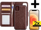 Hoes voor iPhone 12 Pro Hoesje Case Uitneembaar Met 2x Screenprotector - Hoes voor iPhone 12 Pro Bookcase Hoes Wallet Case Met 2x Screenprotector - Bruin