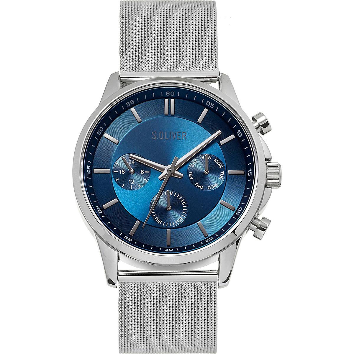 S. Olvier Heren horloges quartz analoog One Size Zilver Blauw 32015197