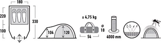 High Peak Talos 3 Koepeltent - Donkergrijs - 3 Persoons