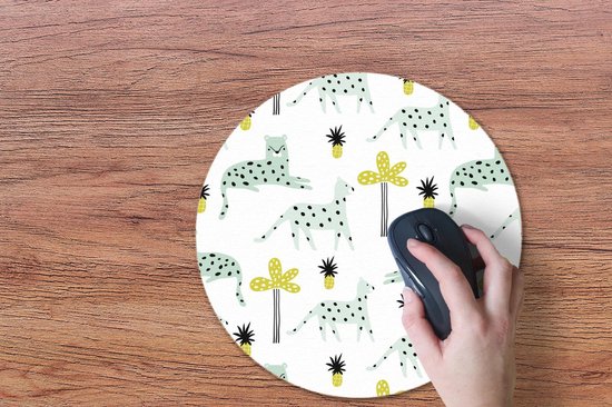 Muismat rond 40x40 cm - Mousepad Panter - Fruit - Wit - Ronde muismatten