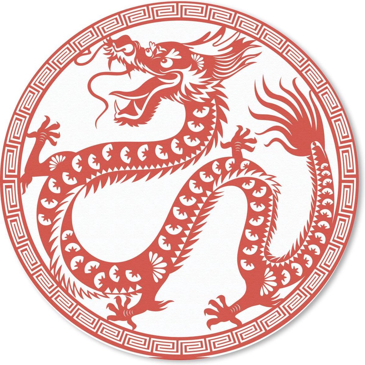 Muismat rond 40x40 cm - Mousepad Papier gesneden kunst Chinese draak - Ronde muismatten