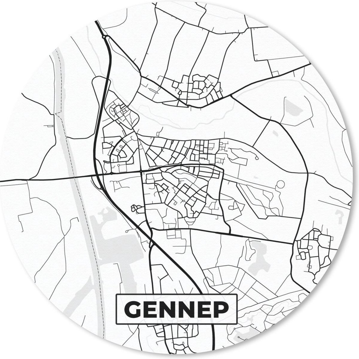 Muismat rond 50x50 cm - Mousepad Kaart - Gennep - Zwart - Wit - Ronde muismatten