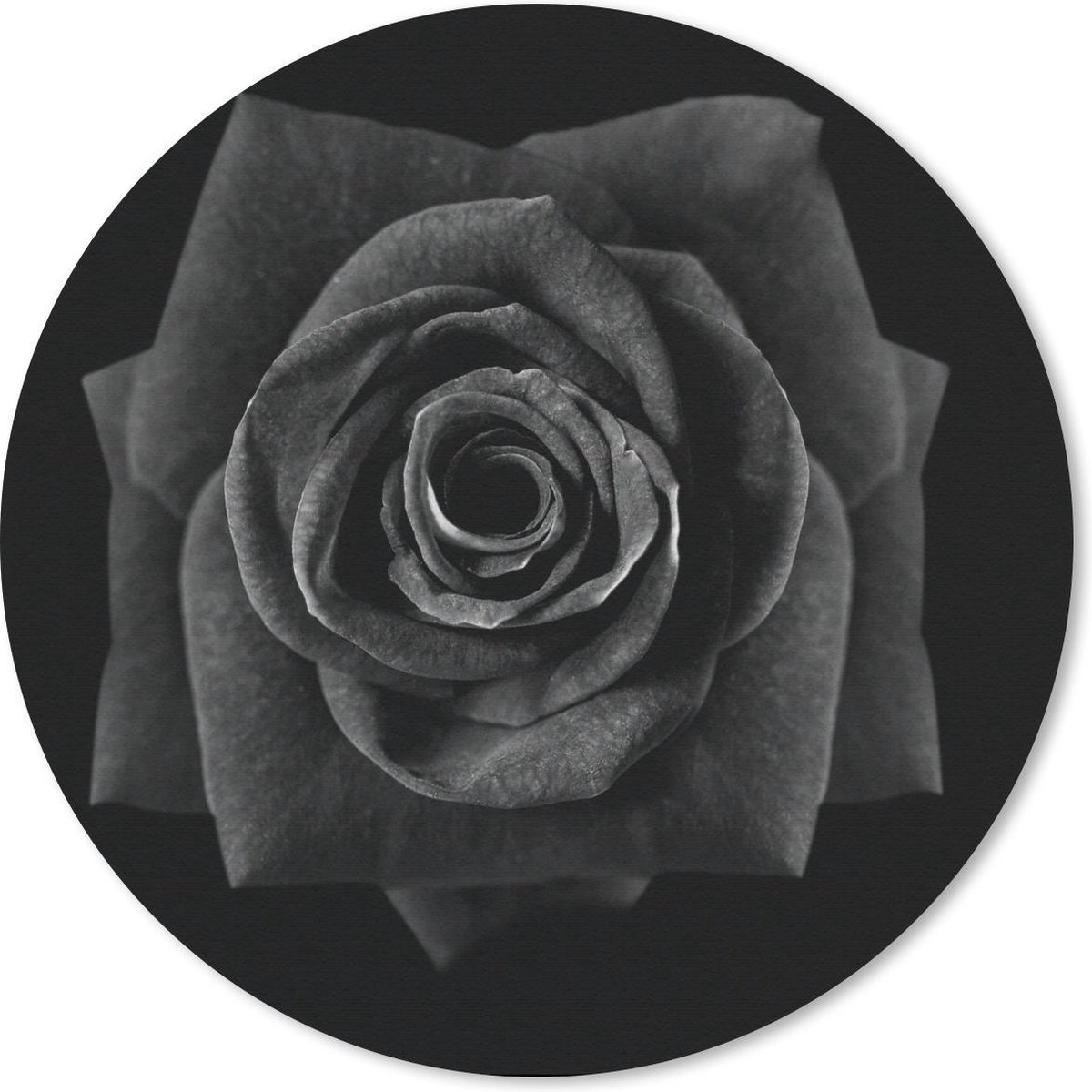 Muismat rond 50x50 cm - Mousepad Roos - Rozenblaadjes - Zwart - Ronde muismatten