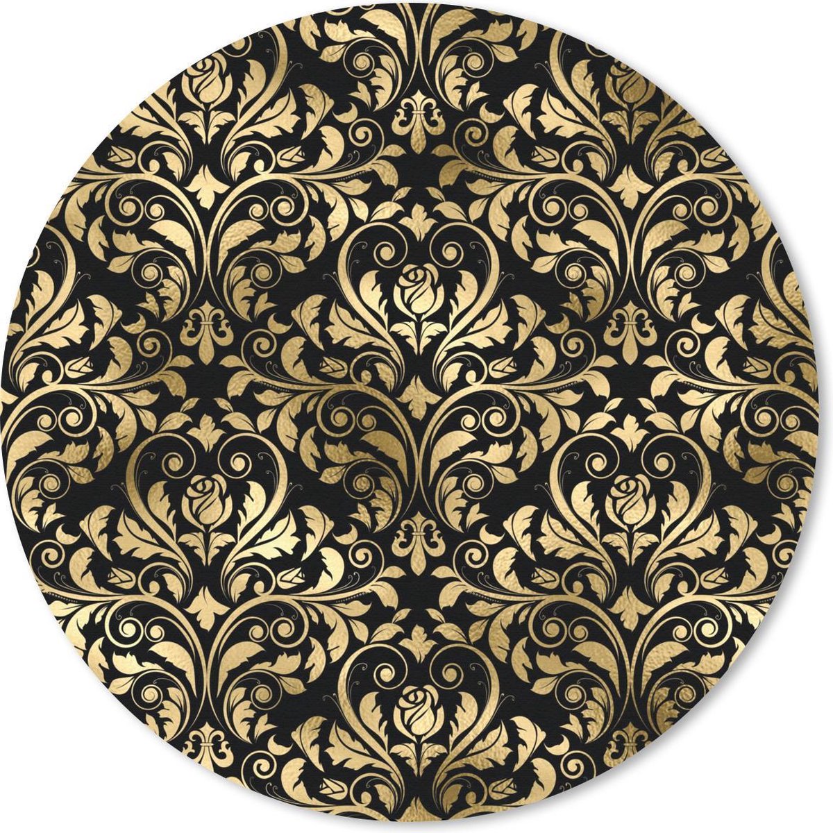 Muismat rond 50x50 cm - Mousepad Patronen - Barok - Goud - Zwart - Ronde muismatten