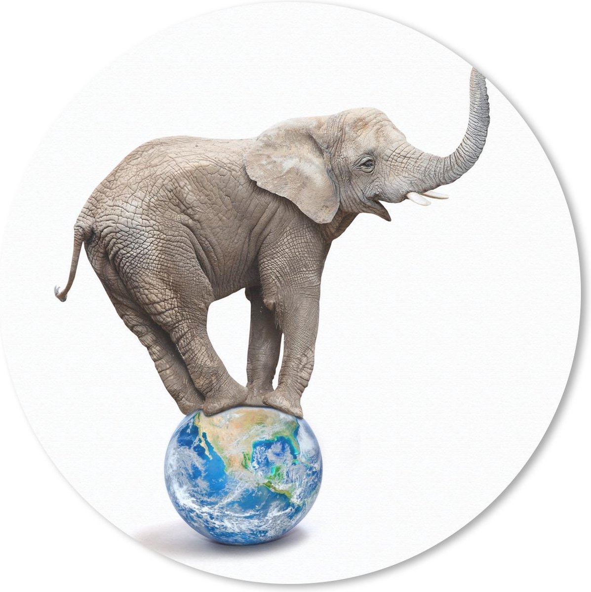 Muismat rond 40x40 cm - Mousepad Olifant - Wereldbol - Wit - Ronde muismatten