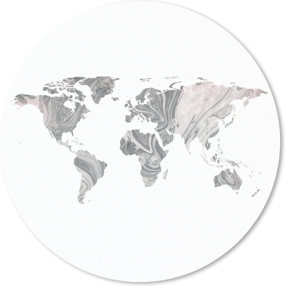 Muismat rond 40x40 cm - Mousepad Wereldkaart - Grijs - Roze - Ronde muismatten