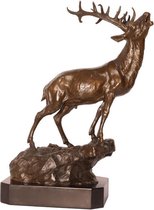 Bronzen beeld - Hert bij een klif - Gedetailleerd sculptuur - 37,8 cm hoog