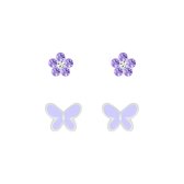 zilveren vlinder bloemen oorstekers setje | Oorbellen meisje | Kinderoorbellen meisje zilver | kindersieraden meisje sets zilver | Zilverana