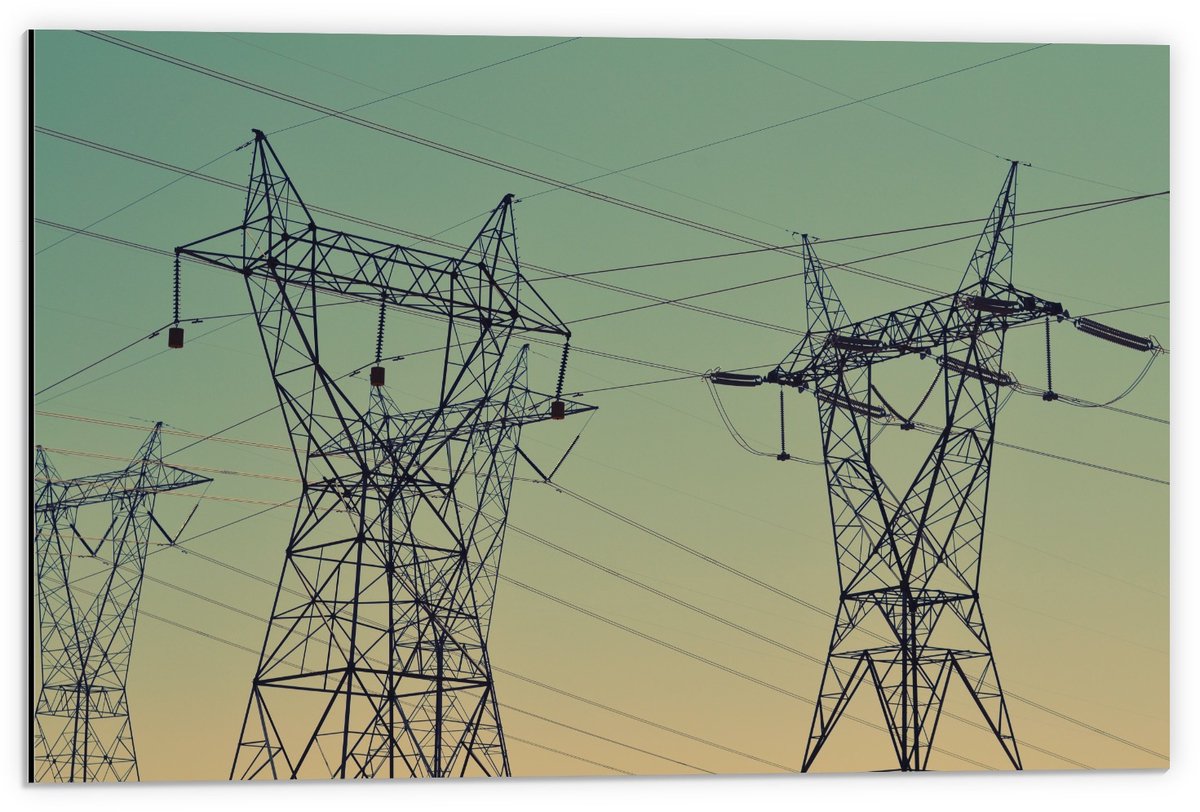 Dibond - Elektriciteit palen - 60x40cm Foto op Aluminium (Wanddecoratie van metaal)