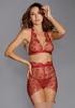 Delicate Floral Embroidery Three-Piece Set - Garnet - L
