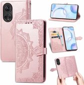 Voor Honor 50 Mandala Bloem Reliëf Horizontale Flip Lederen Case met Houder & Drie Kaartsleuven & Portemonnee & Lanyard (Rose Goud)