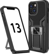 Armor 2 in 1 pc + TPU magnetische schokbestendige hoes met opvouwbare houder voor iPhone 13 mini (zwart)