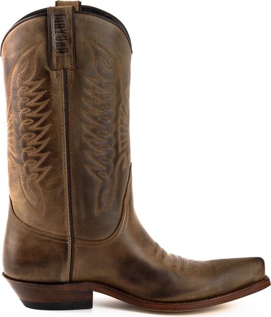 Mayura Boots 20 Kastanjebruin/ Unisex Cowboy Western Laarzen Spitse Neus Schuine Hak Sierstikel Wreef Waxed Leer Maat EU 43