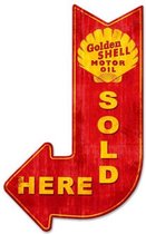Golden Shell Motor Oil Sold Here Zwaar Metalen Bord - 61 x 38 cm