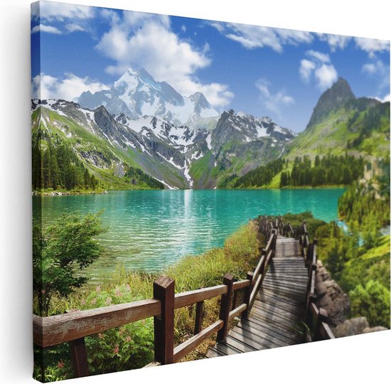 Artaza - Peinture Sur Toile - Chemin Vers Un Lac Blauw Clair Dans Les Montagnes - 80x60 - Photo Sur Toile - Impression Sur Toile