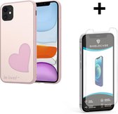 ShieldCase geschikt voor Apple iPhone 12 / 12 Pro - 6.1 inch hoesje met roze hartje + glazen Screen Protector