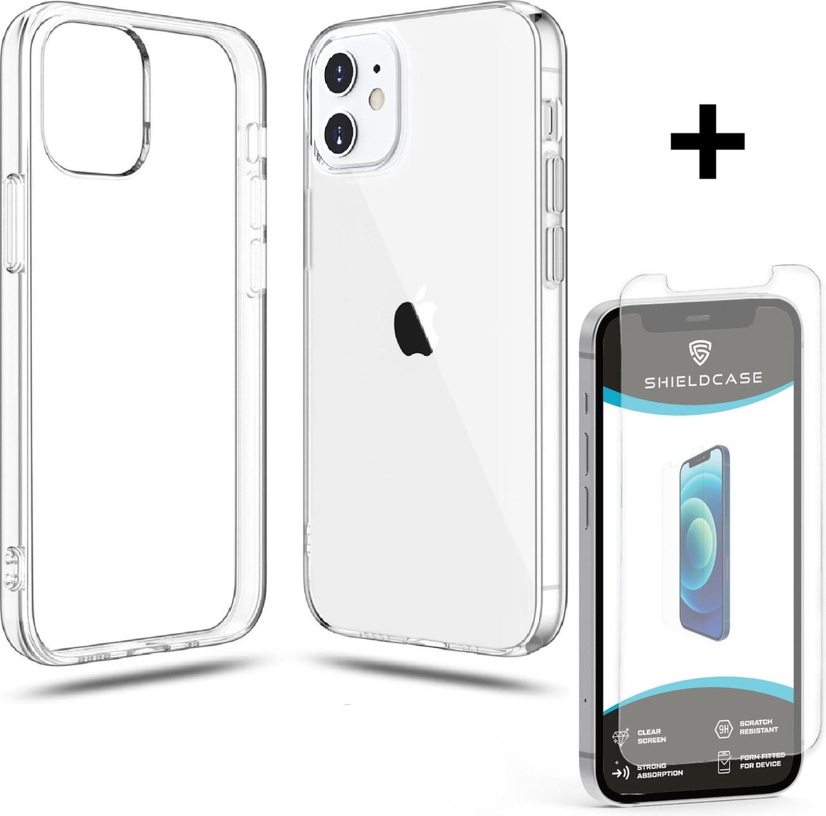 Ceezs telefoonhoesje geschikt voor Apple iPhone 12 Mini hoesje - transparante backcover - optimale bescherming - transparant / doorzichtig + glazen Screen Protector