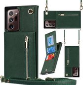 Voor Samsung Galaxy Note20 Ultra Cross-body Rits Vierkante TPU + PU Achterkant Case met Houder & Kaartsleuven & Portemonnee & Riem (Groen)