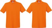 2-Pack maat M oranje polo shirt premium van katoen voor heren - Polo t-shirts voor heren