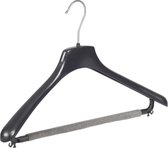De Kledinghanger Gigant - 10 x Mantel / kostuumhanger kunststof zwart met schouderverbreding en anti-slip broeklat (2 mm schuim), 42 cm