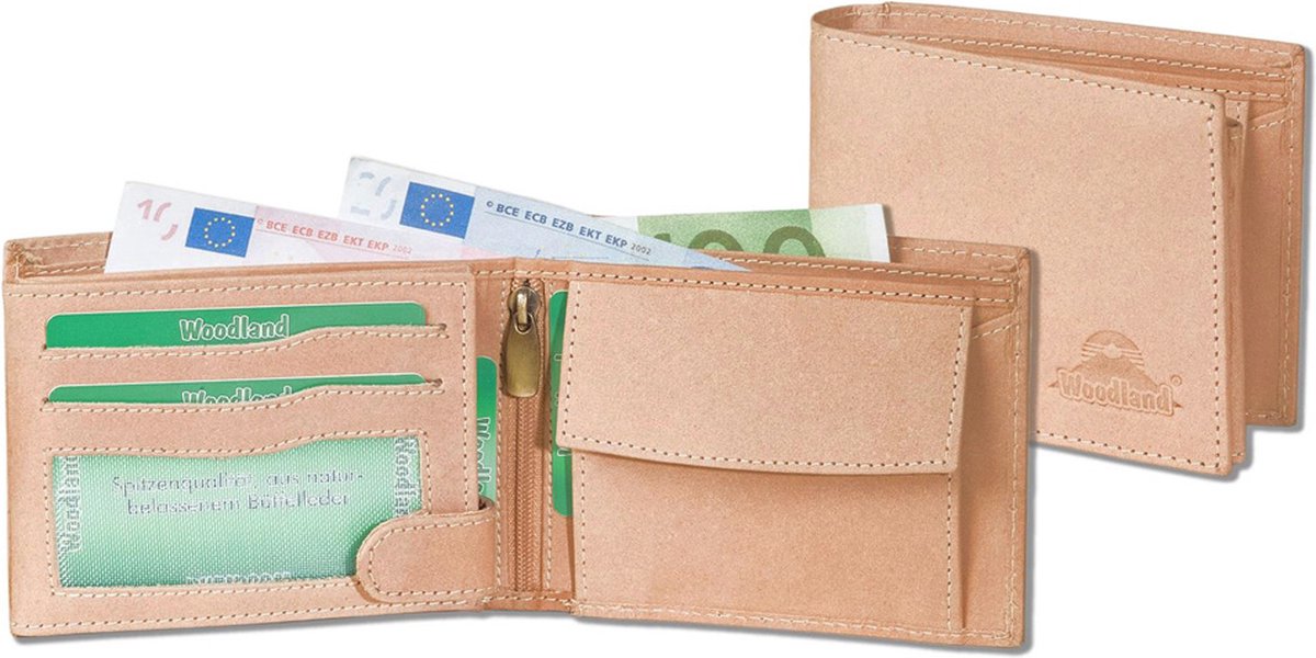 Woodland Heren Portemonnee Billfold met RFID Bescherming Leer Beige