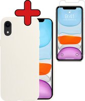 Hoesje Geschikt voor iPhone XR Hoesje Siliconen Case Hoes Met Screenprotector - Hoes Geschikt voor iPhone XR Hoes Cover Case - Wit.